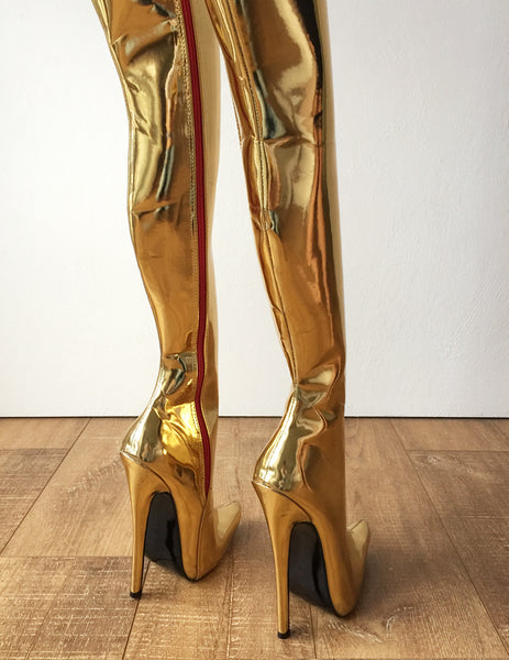 RTBU MAQ Hard Shaft Customized Crotch Hi 18cm Stiletto Boot Gold Metallic