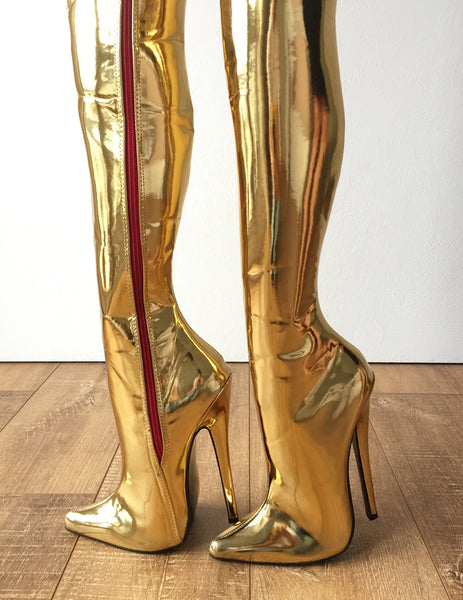 RTBU MAQ Hard Shaft Customized Crotch Hi 18cm Stiletto Boot Gold Metallic
