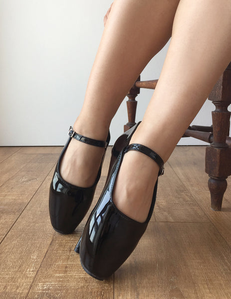 RTBU Mariah Burlesque strap Mary Janes Fetish Ballet Pump stiletto Black Patent