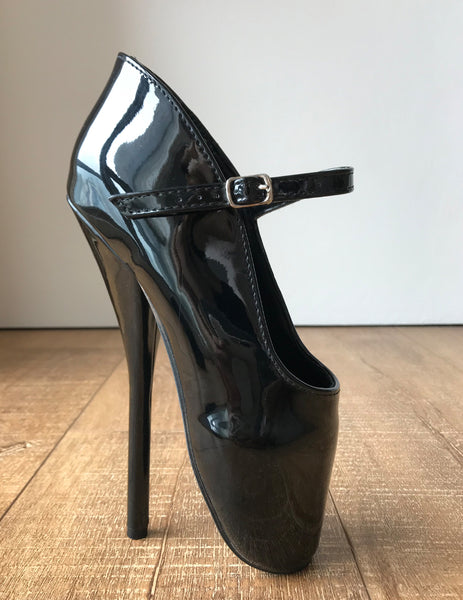 RTBU Mariah Burlesque strap Mary Janes Fetish Ballet Pump stiletto Black Patent