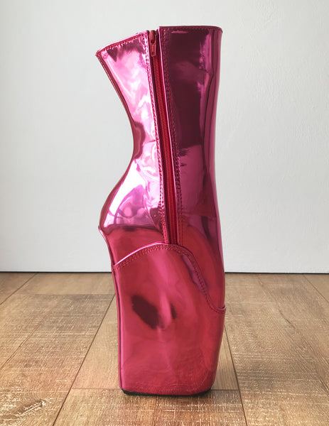 18cm MICH Hoof Sole Heelless Fetish Ballet Wedge Pointe Boot Metallic Pink