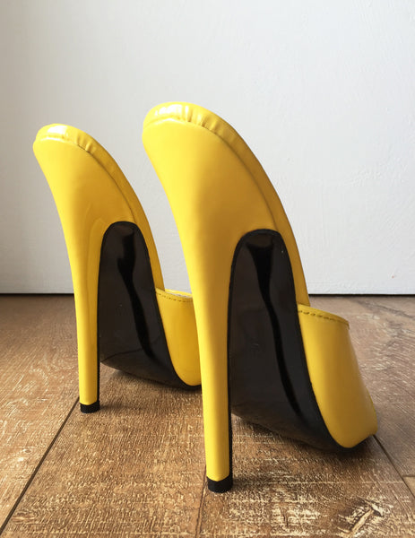18MULE Sexy Mistress Hi Heel Stiletto Fetish Slipper Slides Mule Yellow Patent