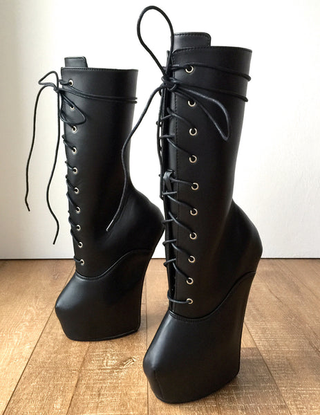 MYLI Heavy Hoof Sole Heelless Mid-Calf Boots Custom Made to Order Black Matte