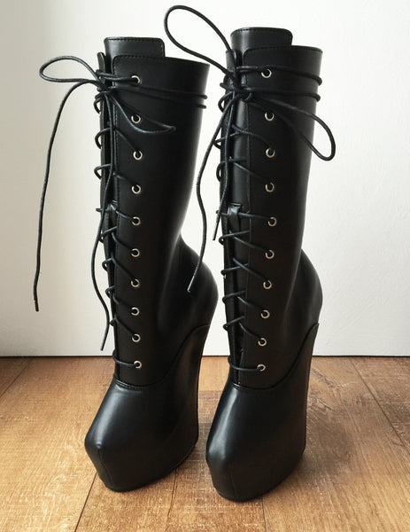 MYLI Heavy Hoof Sole Heelless Mid-Calf Boots Custom Made to Order Black Matte