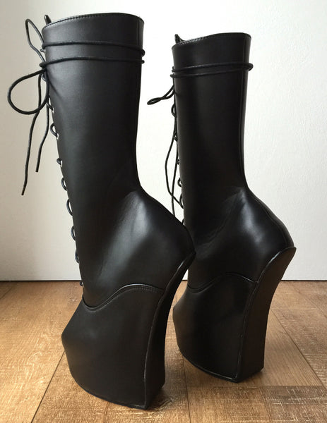 MYLI Heavy Hoof Sole Heelless Mid-Calf Boots Custom Made to Order Black Matte