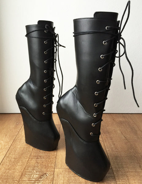 MYLI Heavy Hoof Sole Heelless Mid-Calf Boots Custom Made to Order Black Matte