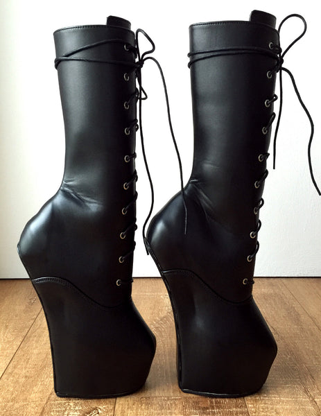 MYLI Heavy Hoof Sole Heelless Mid-Calf Boots Custom Made to Order Black Matte