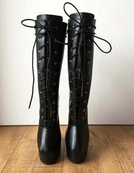 MYLI Heavy Hoof Sole Heelless Mid-Calf Boots Custom Made to Order Black Matte