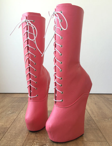 MYLI Heavy Hoof Sole Heelless Mid-Calf Boots Custom Made to Order Eraser Pink