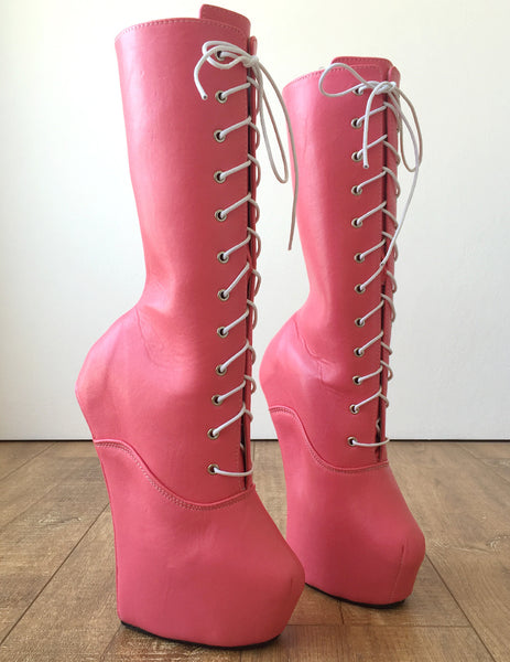 MYLI Heavy Hoof Sole Heelless Mid-Calf Boots Custom Made to Order Eraser Pink