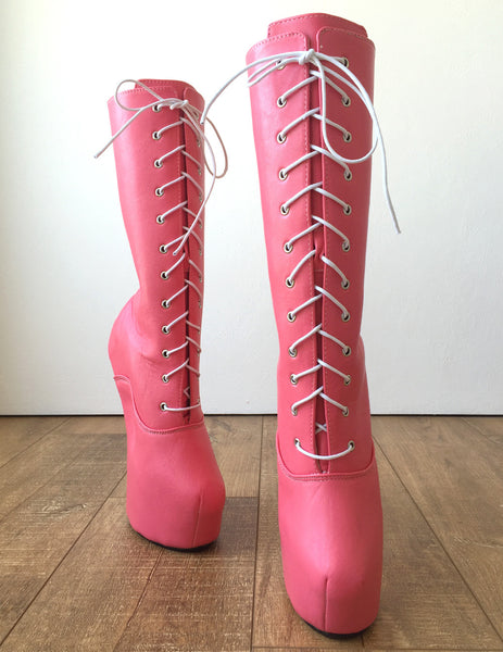 MYLI Heavy Hoof Sole Heelless Mid-Calf Boots Custom Made to Order Eraser Pink