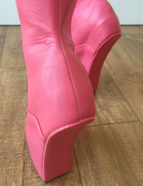 MYLI Heavy Hoof Sole Heelless Mid-Calf Boots Custom Made to Order Eraser Pink