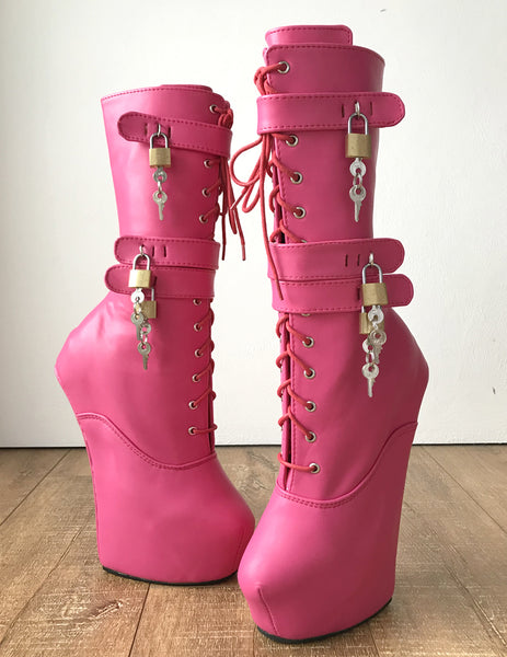 MYLA 3 Heavy Hoof Sole Heelless Mid-Calf Boots Custom Made Pink Matte
