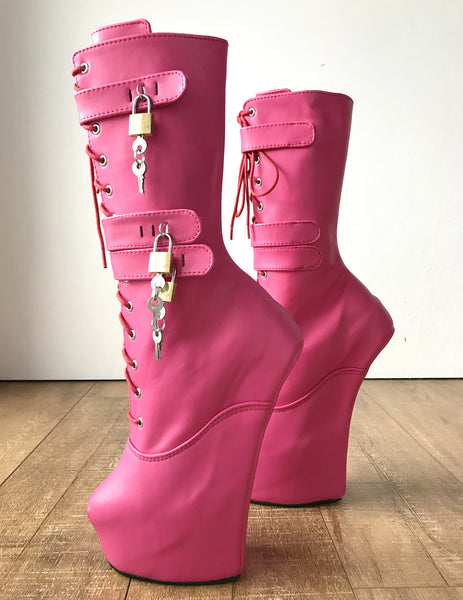 MYLA 3 Heavy Hoof Sole Heelless Mid-Calf Boots Custom Made Pink Matte