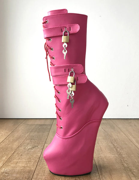 MYLA 3 Heavy Hoof Sole Heelless Mid-Calf Boots Custom Made Pink Matte