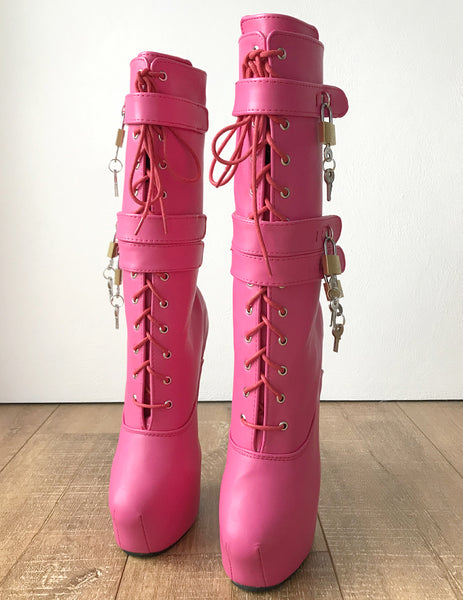 MYLA 3 Heavy Hoof Sole Heelless Mid-Calf Boots Custom Made Pink Matte