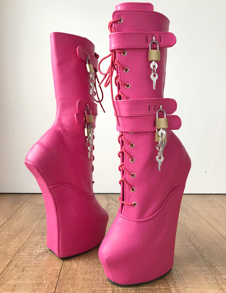 MYLA 3 Heavy Hoof Sole Heelless Mid-Calf Boots Custom Made Pink Matte