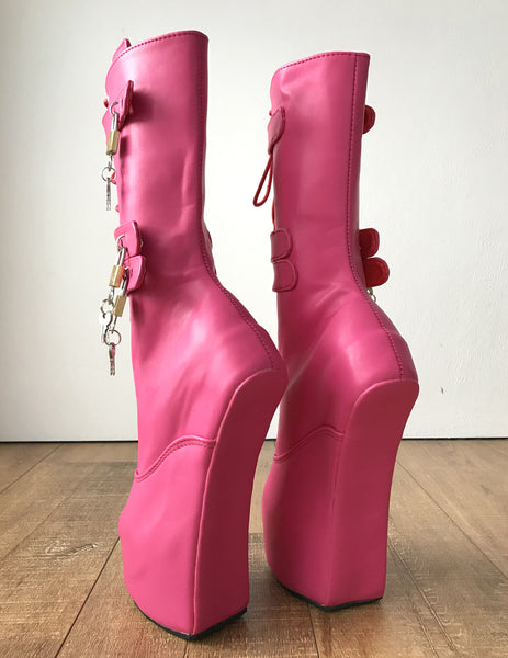 MYLA 3 Heavy Hoof Sole Heelless Mid-Calf Boots Custom Made Pink Matte