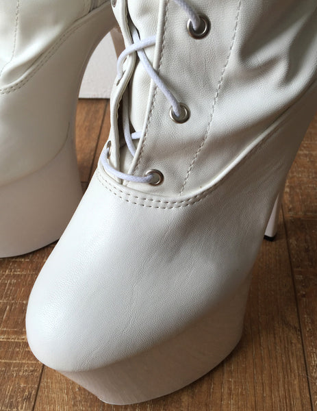 TATIANA 20cm Platform Hi Heel Fetish Crotch Hi Buckle Strap Boots White Matte