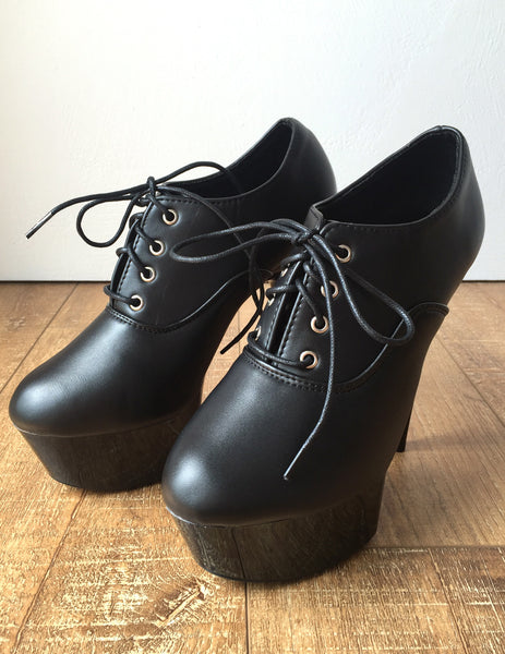 15cm Ankle Platform Ankle Black Oxford Bootie Extreme Hi Heel Goth Runway Custom Color