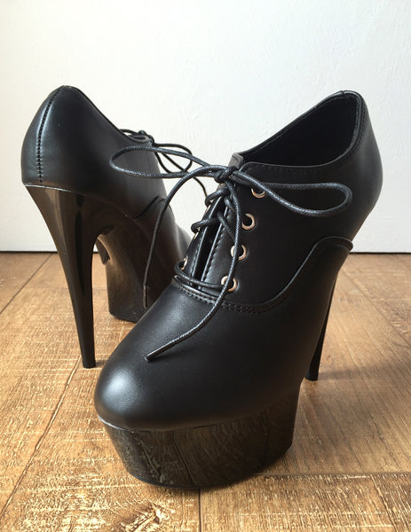 15cm Ankle Platform Ankle Black Oxford Bootie Extreme Hi Heel Goth Runway Custom Color