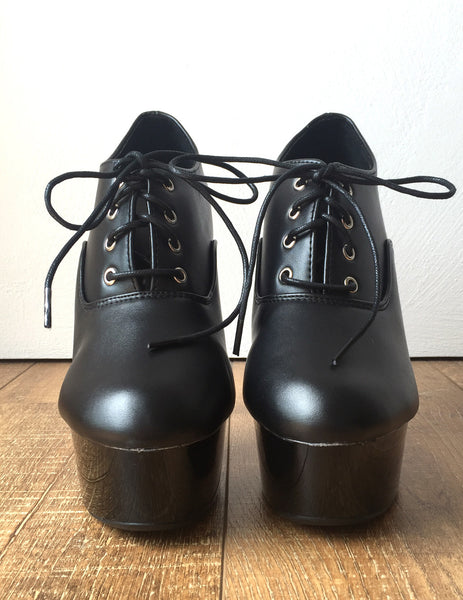 15cm Ankle Platform Ankle Black Oxford Bootie Extreme Hi Heel Goth Runway Custom Color