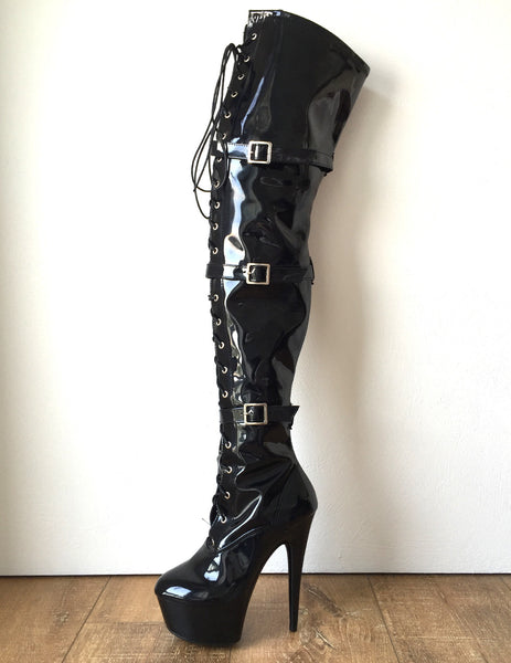 15cm Platform OSSY Laceup 60cm Mid-Thigh Goth Punk Cosplay Patent Fetish boots