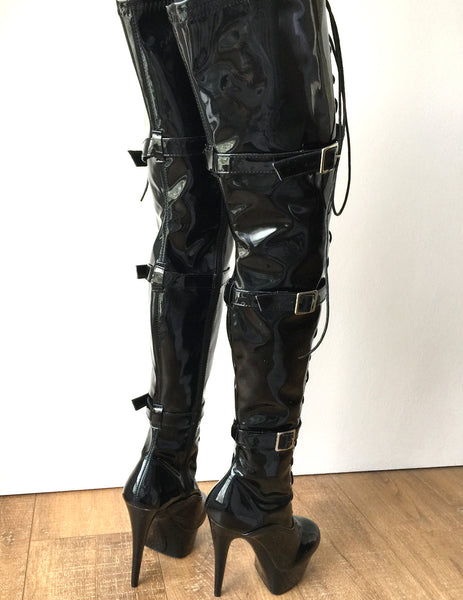 15cm Platform OSSY Laceup 60cm Mid-Thigh Goth Punk Cosplay Patent Fetish boots