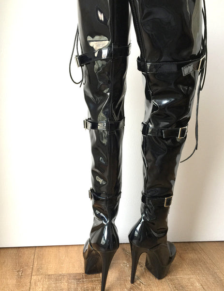 15cm Platform OSSY Laceup 60cm Mid-Thigh Goth Punk Cosplay Patent Fetish boots
