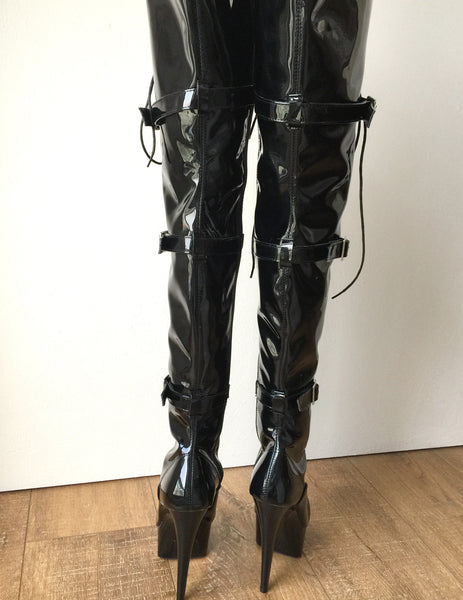 15cm Platform OSSY Laceup 60cm Mid-Thigh Goth Punk Cosplay Patent Fetish boots