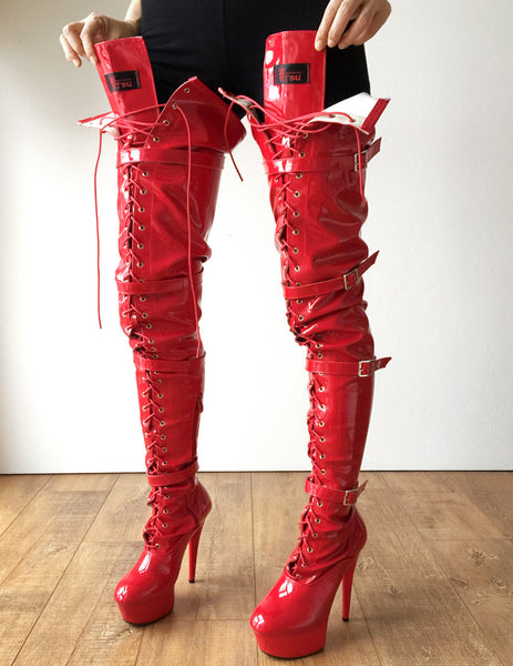 15cm Platform OSCAR II Wrap Around Strap Half Zip Laceup Boots Goth Punk Pinup Harley Quinn Cosplay