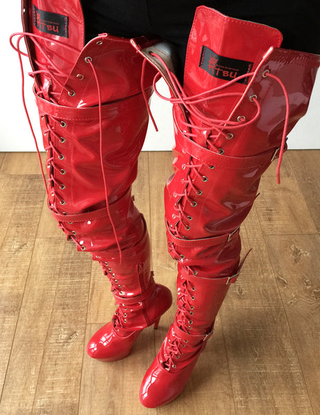 15cm Platform OSCAR II Wrap Around Strap Half Zip Laceup Boots Goth Punk Pinup Harley Quinn Cosplay