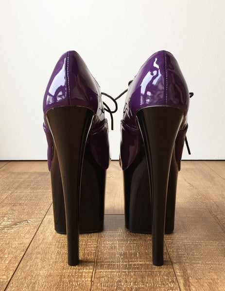 20cm Extreme Platform Heel Fetish Patent Dark Purple PVC Oxford Ankle Bootie
