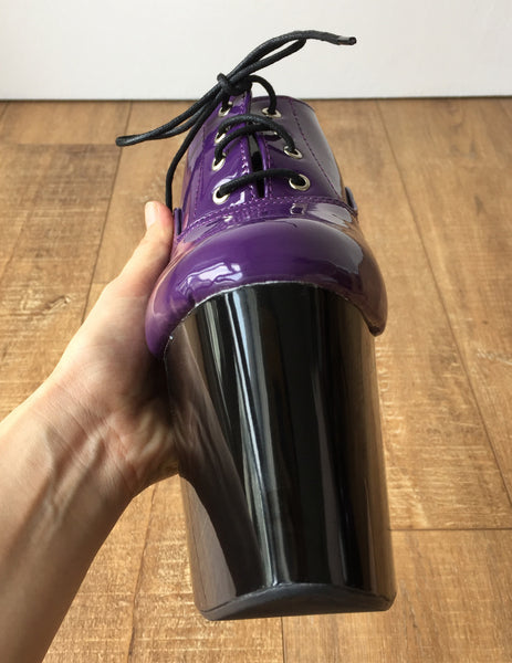 20cm Extreme Platform Heel Fetish Patent Dark Purple PVC Oxford Ankle Bootie