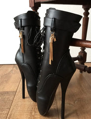 18cm Fetish Ballet Calf Hi Boot Gold Metallic Tassel Charm Burlesque Custom Made
