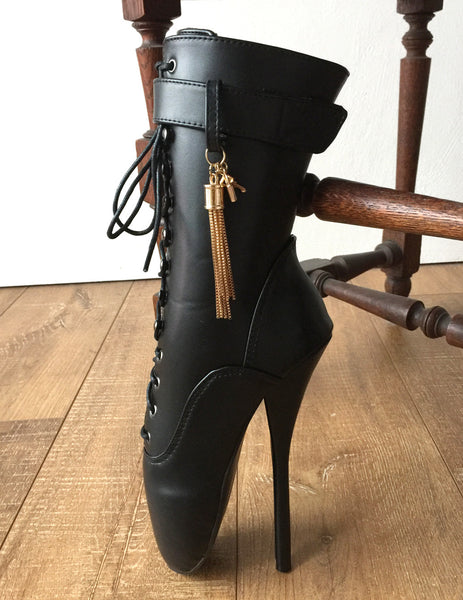 18cm Fetish Ballet Calf Hi Boot Gold Metallic Tassel Charm Burlesque Custom Made