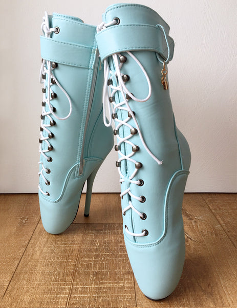 18cm Fetish Ballet BDSM Calf Pointe Boot Charm Burlesque Tiffany Blue Mint