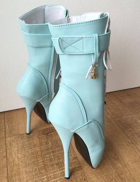 18cm Fetish Ballet BDSM Calf Pointe Boot Charm Burlesque Tiffany Blue Mint