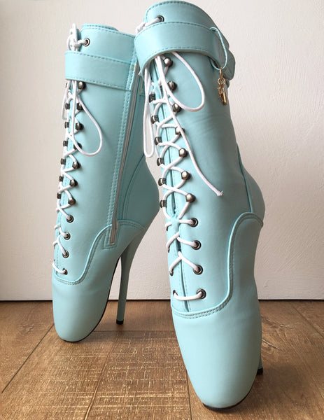 18cm Fetish Ballet BDSM Calf Pointe Boot Charm Burlesque Tiffany Blue Mint