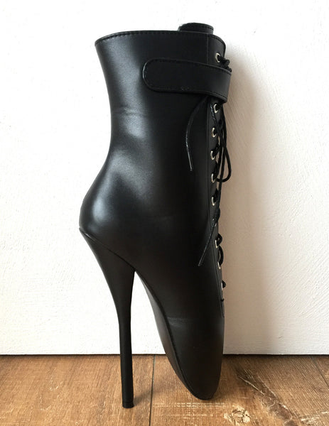 18cm Fetish Lockable Ballet Boots Mini Padlock Matte Black Restrain Slave Roleplay