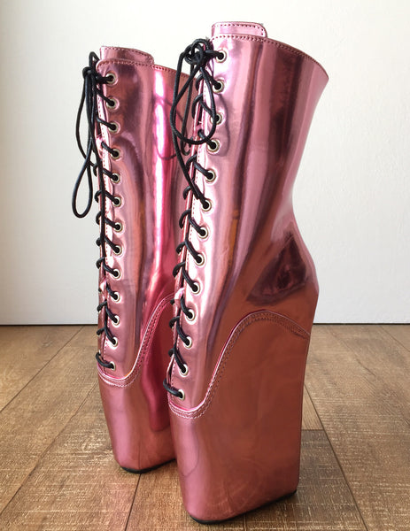 18cm Beginner PINKY Hoof Sole Heelless Fetish Ballet Metallic Wedge Pointe Boots