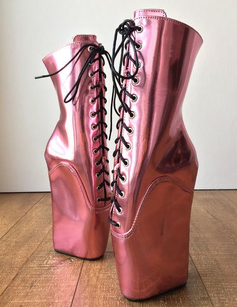18cm Beginner PINKY Hoof Sole Heelless Fetish Ballet Metallic Wedge Pointe Boots