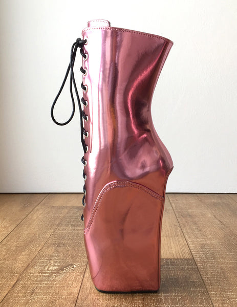 18cm Beginner PINKY Hoof Sole Heelless Fetish Ballet Metallic Wedge Pointe Boots