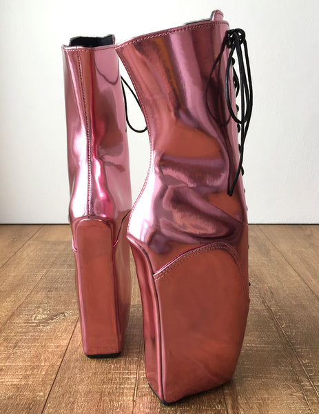 18cm Beginner PINKY Hoof Sole Heelless Fetish Ballet Metallic Wedge Pointe Boots