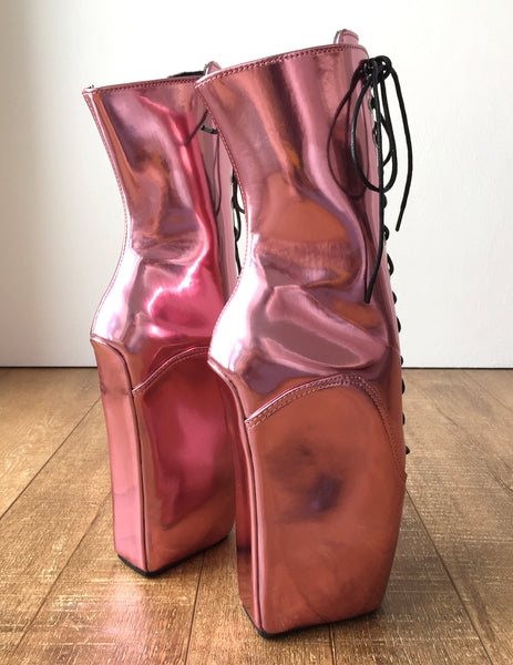 18cm Beginner PINKY Hoof Sole Heelless Fetish Ballet Metallic Wedge Pointe Boots