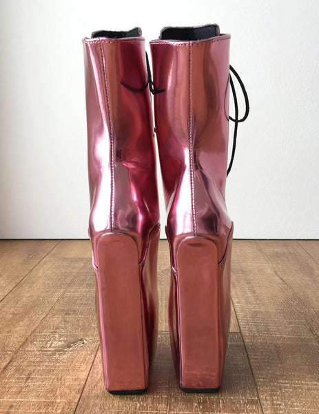 18cm Beginner PINKY Hoof Sole Heelless Fetish Ballet Metallic Wedge Pointe Boots