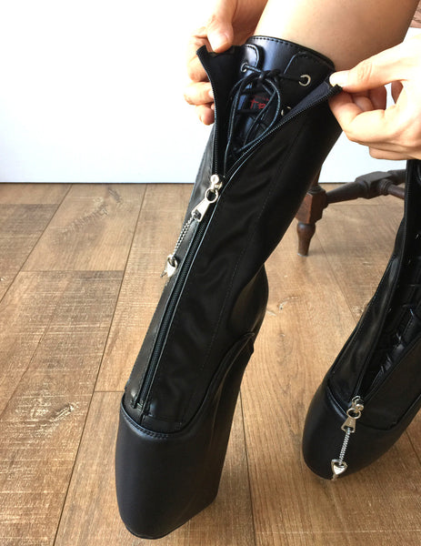 KEEP Calf-hi Ballet Wedge Boots with YKK Zip Lockable Hoof Heelless Fetish Pinup
