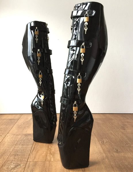 18cm 10 keys Lockable Beginner Ballet Wedge Boots Hoof Heelless Fetish Slave