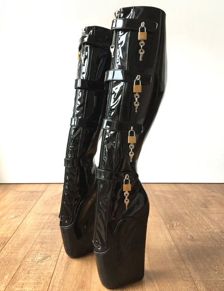 18cm 10 keys Lockable Beginner Ballet Wedge Boots Hoof Heelless Fetish Slave