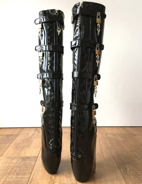 18cm 10 keys Lockable Beginner Ballet Wedge Boots Hoof Heelless Fetish Slave